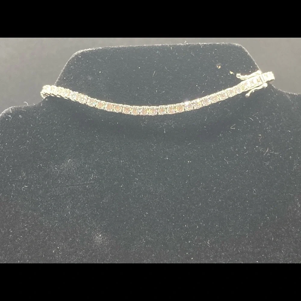 925 Silver Moissanite Tennis Chain Necklace Bracelet Set - Picture 4 of 10